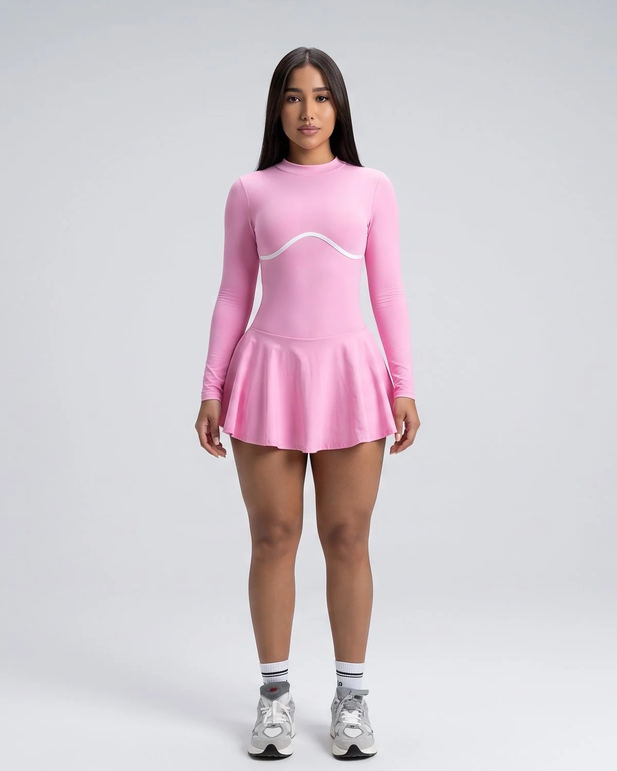 Vestido de tenis rosa de manga larga, vista frontal