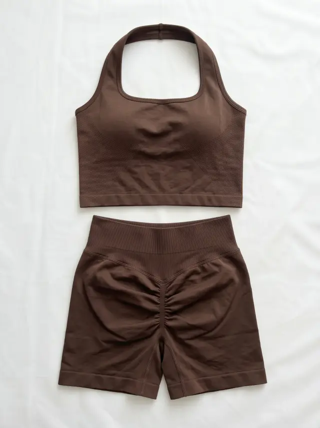 Conjunto Aura top halter y short color café